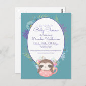 Baby Shower | Briefkaart met de Sloth Polka Dot Te (Voorkant / Achterkant)