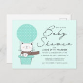 BABY SHOWER | Briefkaart van de groene kat-ballon (Voorkant / Achterkant)