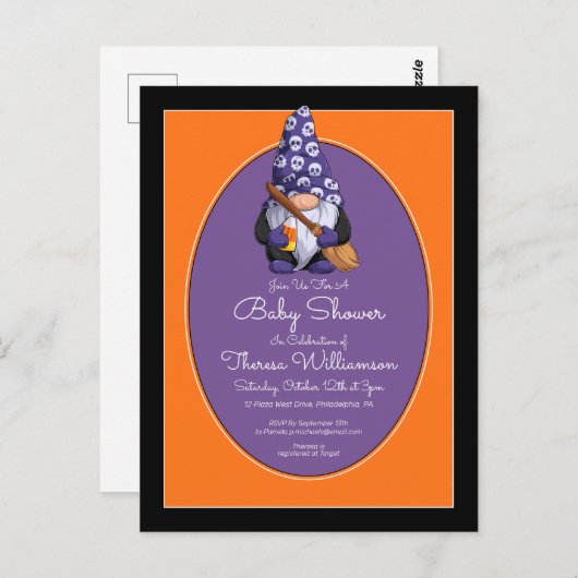 BABY SHOWER | Briefkaart voor uitnodiging Gnome Ha (Voorkant / Achterkant)