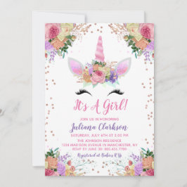 Baby shower Bright Floral Unicorn Kaart
