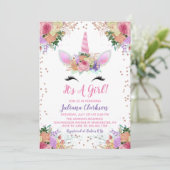 Baby shower Bright Floral Unicorn Kaart (Staand voorkant)