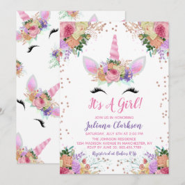 Baby shower Bright Floral Unicorn Kaart