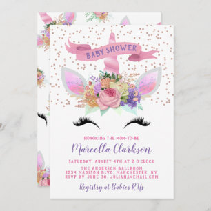 Baby shower Bright Floral Unicorn Kaart