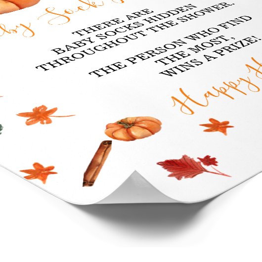 Baby shower Brouwen Pompoen Spice Baby Sock Hunt Poster (Hoek)