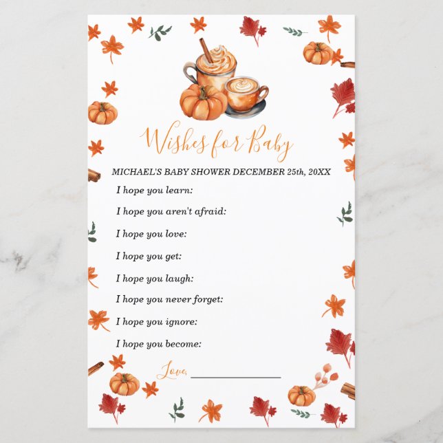 Baby shower Brouwen Pompoen Spice Wishes voor Baby (Voorkant)