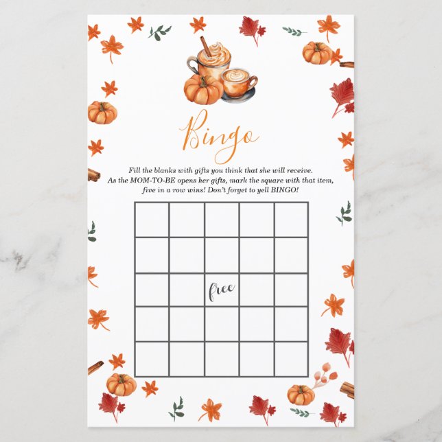 Baby shower Brouwen Pumpkin Spice Coffee Bingo (Voorkant)