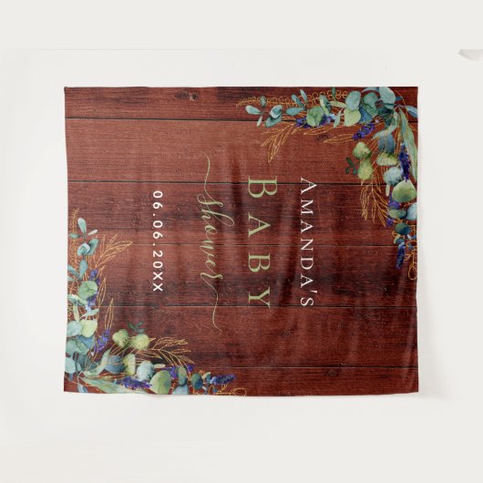 Baby shower bruin hout eucalyptus greenery rustige wandkleed (Voorkant (horizontaal))