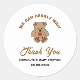 Baby shower bruin teddybeer We kunnen nauwelijks w Ronde Sticker
