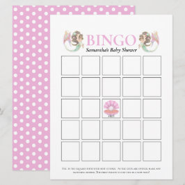 Baby shower bruine zeemeermin bingo onder Zee roze Kaart