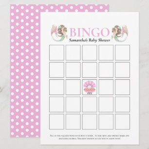 Baby shower bruine zeemeermin bingo onder Zee roze Kaart