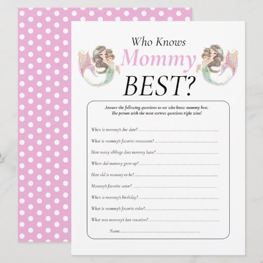 Baby Shower Bruine Zeemeermin Moeders Baby Onder D Kaart (Voorkant / Achterkant)