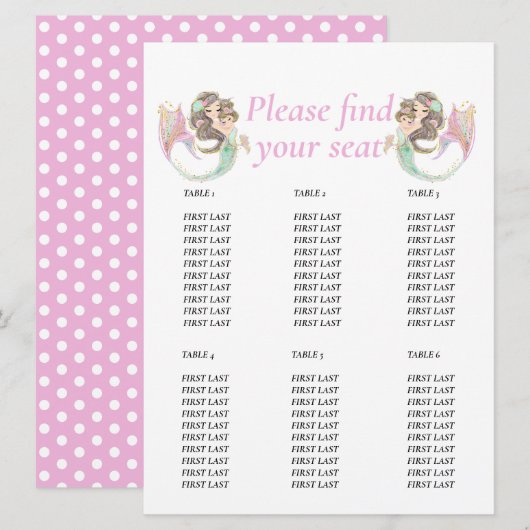 Baby Shower Bruine Zeemeermin Roze Tafelkaart Kaart (Voorkant / Achterkant)