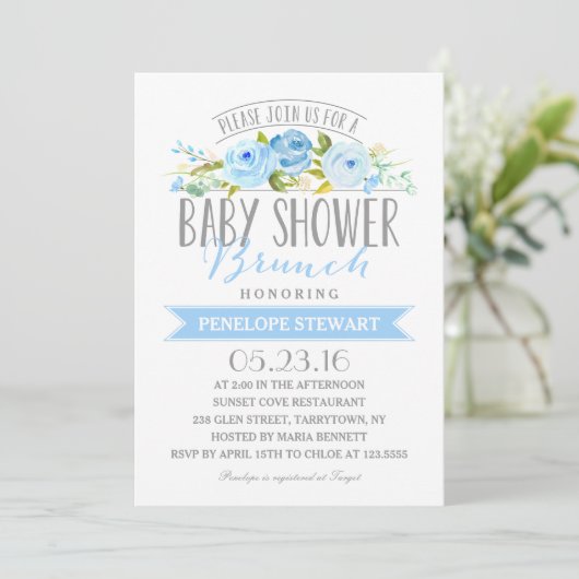 baby shower Brunch Blue | Uitnodiging tot Baby sho (Staand voorkant)