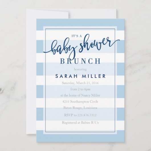 baby shower Brunch Invitation Stripes Boy Kaart (Voorkant)