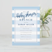baby shower Brunch Invitation Stripes Boy Kaart (Staand voorkant)