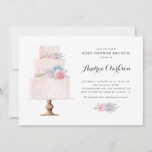 Baby shower Brunch met blush gelaagde Cake Succule Kaart (Voorkant)