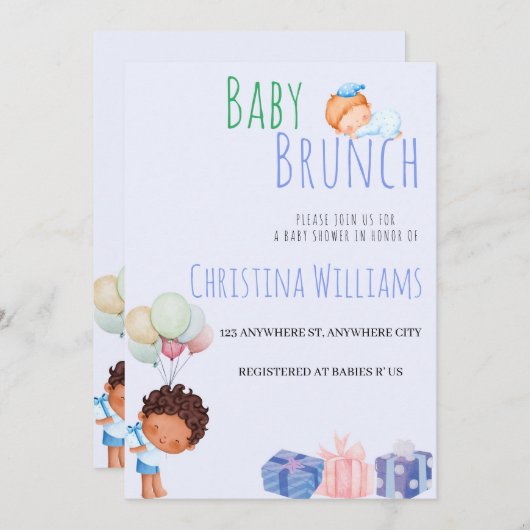 Baby shower Brunch Uitnodiging (Voorkant / Achterkant)