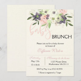 Baby shower Brunch Uitnodiging Floral Pink Girl