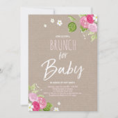 Baby shower brunch-uitnodiging Floral Rustic Pink Kaart (Voorkant)