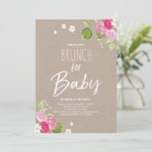 Baby shower brunch-uitnodiging Floral Rustic Pink Kaart (Staand voorkant)