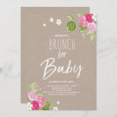 Baby shower brunch-uitnodiging Floral Rustic Pink Kaart (Voorkant / Achterkant)