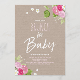 Baby shower brunch-uitnodiging Floral Rustic Pink Kaart