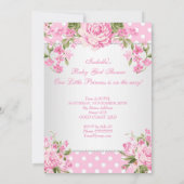  Baby shower Brunette Girl Pink Tea Party Kaart (Achterkant)