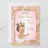 Baby shower Brunette Pink Glitter Gold Princess Kaart (Voorkant)