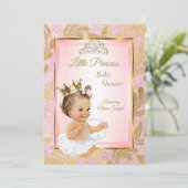 Baby shower Brunette Pink Glitter Gold Princess Kaart (Staand voorkant)