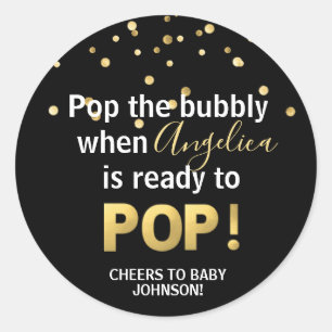 baby shower Bubble POP Champagne Black Gold Ronde Sticker
