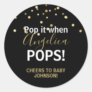 Baby shower Bubbly POP Champagne Zwart Goud Ronde Sticker