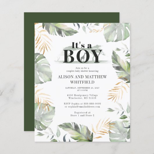 Baby shower Budget Oerwoud Safari Giraffe Botanisc (Voorkant / Achterkant)