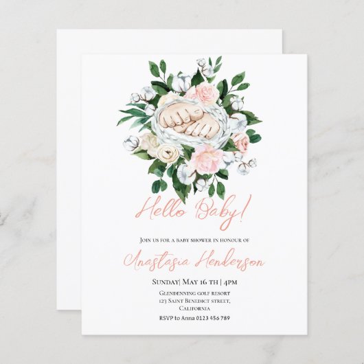 BABY SHOWER BUDGET - uitnodiging (Voorkant / Achterkant)