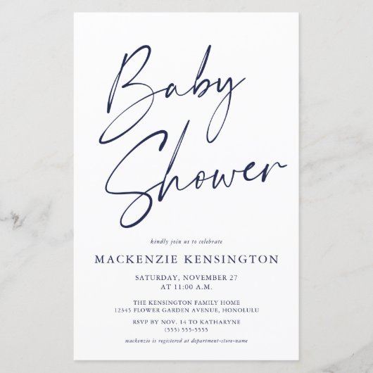 Baby shower budgetmarine Blue Simple Script (Voorkant)