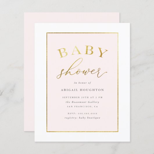 Baby shower budgettaire chic Blush Pink Gold Typog (Voorkant / Achterkant)