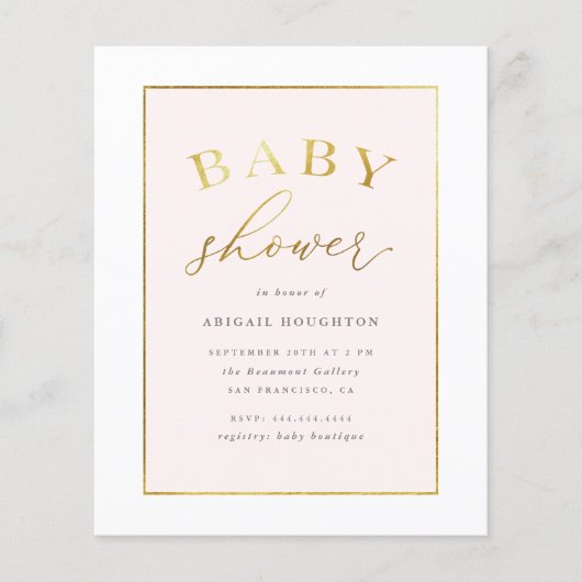 Baby shower budgettaire chic Blush Pink Gold Typog (Voorkant)