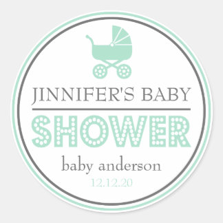 Baby shower Buggy Favor Sticker (groen / grijs)