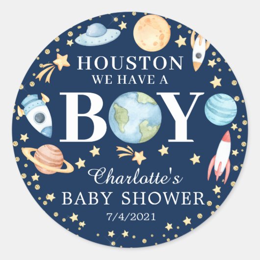 Baby shower buitenruimteboeien ronde sticker (Voorkant)