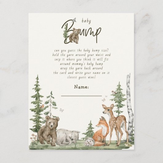 Baby shower Bump Game Gender Neutral Woodland Informatiekaartje (Voorkant)