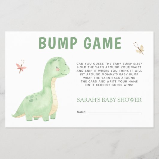 Baby shower Bump Game Schattige Groene Dinosaurus Flyer (Voorkant)