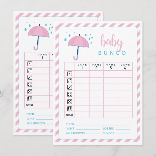 Baby shower Bunco Game Scorecard Kaart (Voorkant / Achterkant)