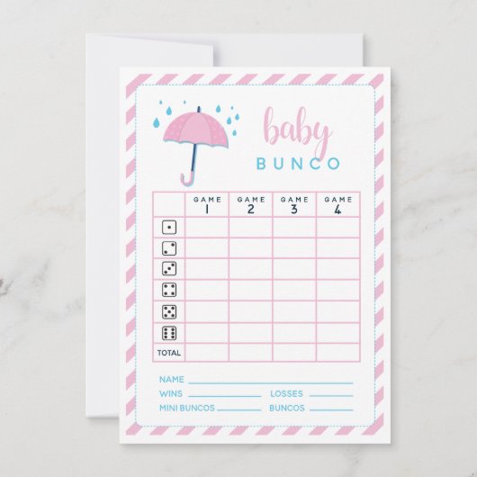 Baby shower Bunco Game Scorecard Kaart (Achterkant)