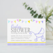 Baby shower bundel pram stroller paars nodig kaart (Staand voorkant)