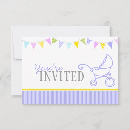 Baby shower bundel pram stroller paars nodig kaart (Achterkant)