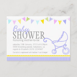 Baby shower bundel pram stroller paars nodig kaart