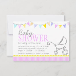 Baby shower bundel pram stroller roze nodig kaart