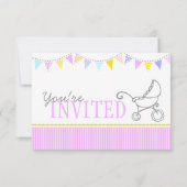 Baby shower bundel pram stroller roze nodig kaart (Achterkant)