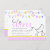 Baby shower bundel pram stroller roze nodig kaart (Voorkant / Achterkant)