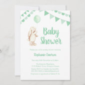 Baby shower Bunny & Balloon Green Kaart (Voorkant)