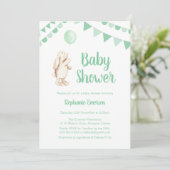 Baby shower Bunny & Balloon Green Kaart (Staand voorkant)